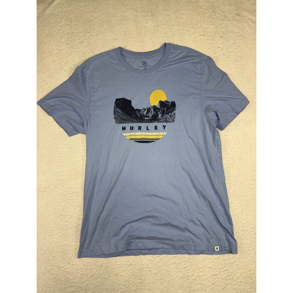 Hurley Mens XL Light Blue Mountain Graphic T-Shirt Short Sleeve Cotton Tee